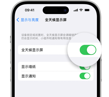 富锦苹果15预约维修分享iPhone15如何设置全天候显示屏幕可见 